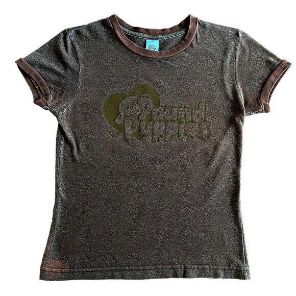 Vintage Y2K Pound Puppies AA Brown Small Graphic T-shirt "Rescue Me" Distressed - Picture 1 of 7